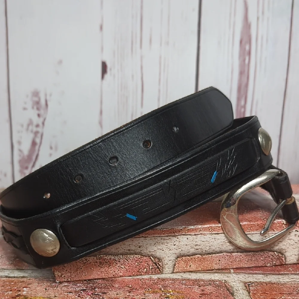 Vintage Full‎ Grain Black Leather Belt with Buffalo Nickel Conchos Southwest 46